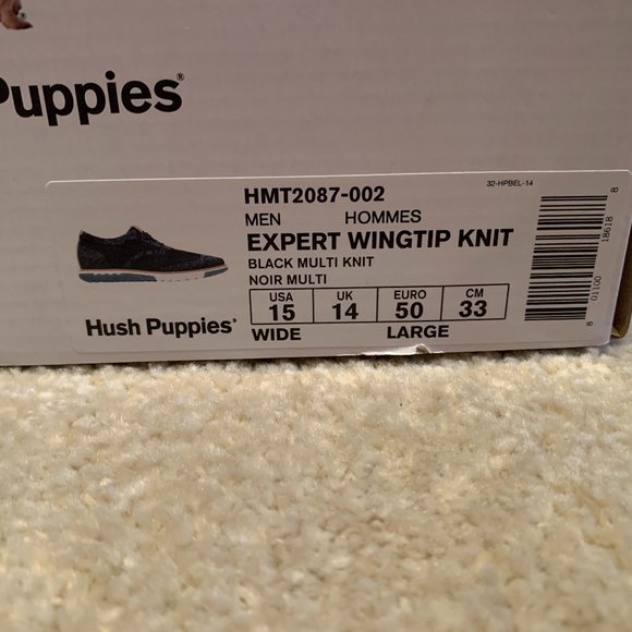 New In Box Hush Puppies Expert Wingtip Knit Oxford Black Size 15W - Picture 9 of 11